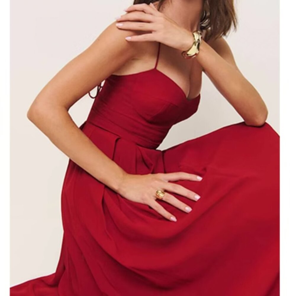 Reformation Jaelyn Midi Dress - Sangre Red Cocktail Holiday Party - Picture 4 of 11